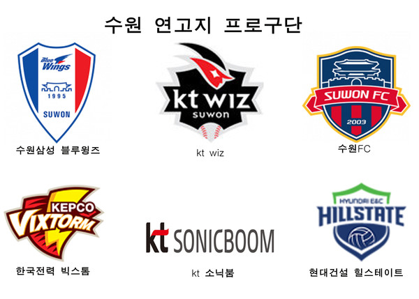 수원 연고 프로스포츠구단 엠블럼.