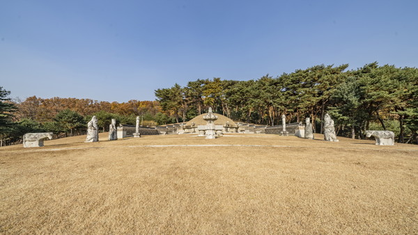 융릉의 화려함을 보여주는 병풍석 정면.